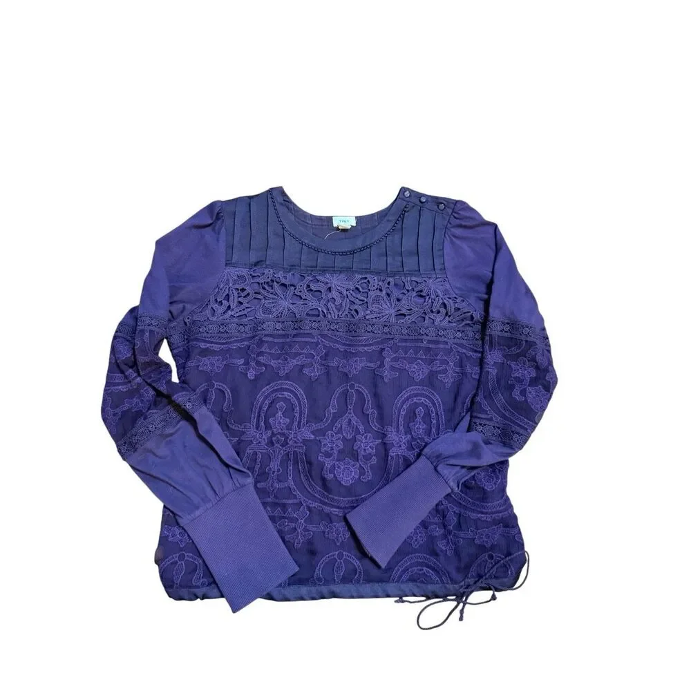 TINY by‎ Anthropologie Violet Lace Mixed Media Blouse Sz S